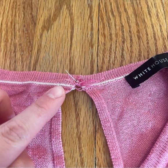 WHITE HOUSE BLACK MARKET WHBM Woven Short Sleeve Top Pink Mixed Media Knit Work - Picture 13 of 14